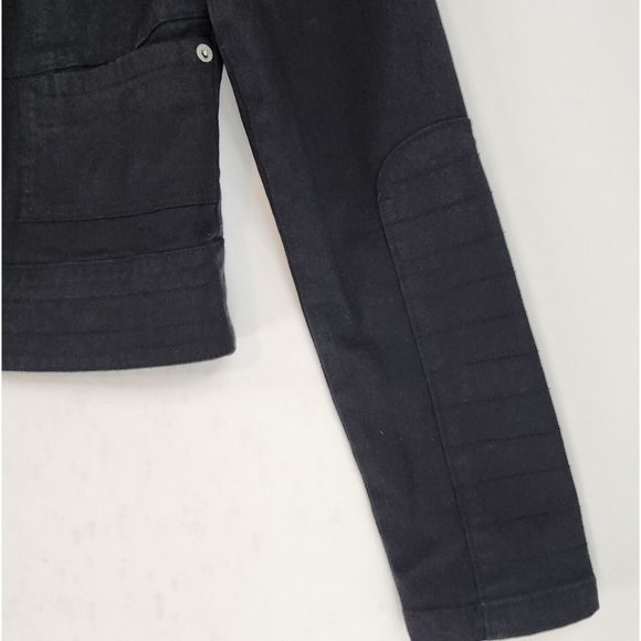 J & Co Denim Jacket Womens Large Black Distressed Retro Buckle Accent Full Zip - Picture 8 of 10